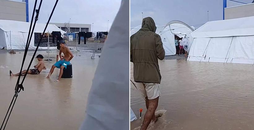 السيول تحاصر المهاجرين داخل خيام الإيواء بسبتة