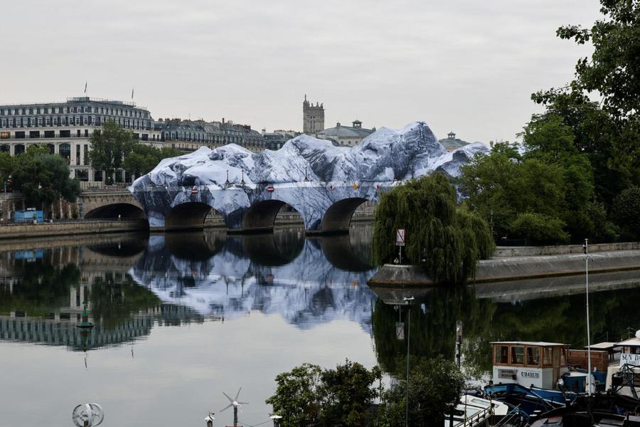 Jr builds giant inflatable cave above pont neuf paris