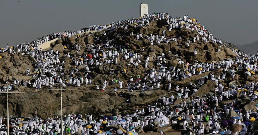 Pilgrims gather on Mount Arafat during the highlight of Hajj