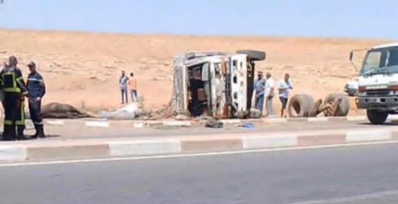 نفوق 4 خيول في انقلاب شاحنة بالبروج