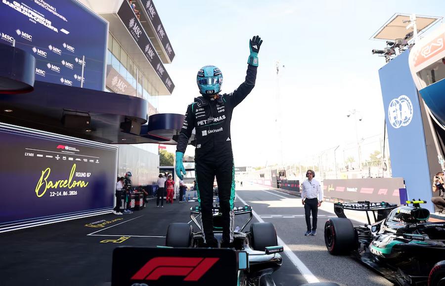 Russell takes pole position in Barcelona as Hamilton secures front row start