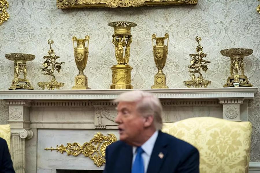 Donald Trump unveils Lavish White House bathroom renovation in marble and gold