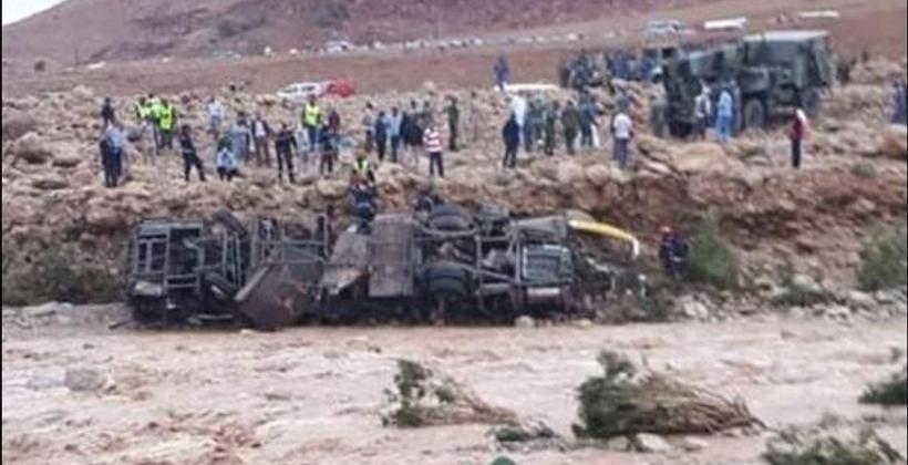 مصرع ستة أشخاص في حادث انقلاب حافلة لنقل المسافرين جراء فيضان "واد دمشان" بإقليم الرشيدية 