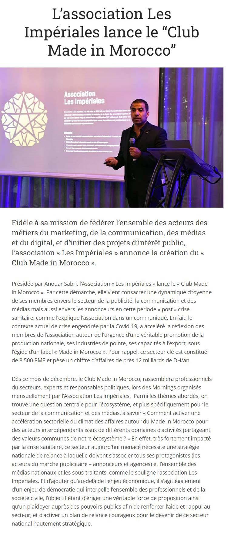L’association Les Impériales lance le “Club Made in Morocco”